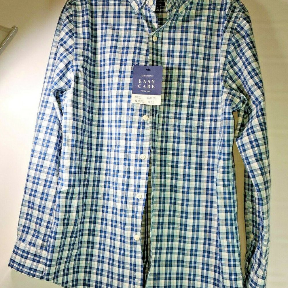 NWT! MEN'S BLUE PLAID LONG-SLEEVED SHIRT. SMALL